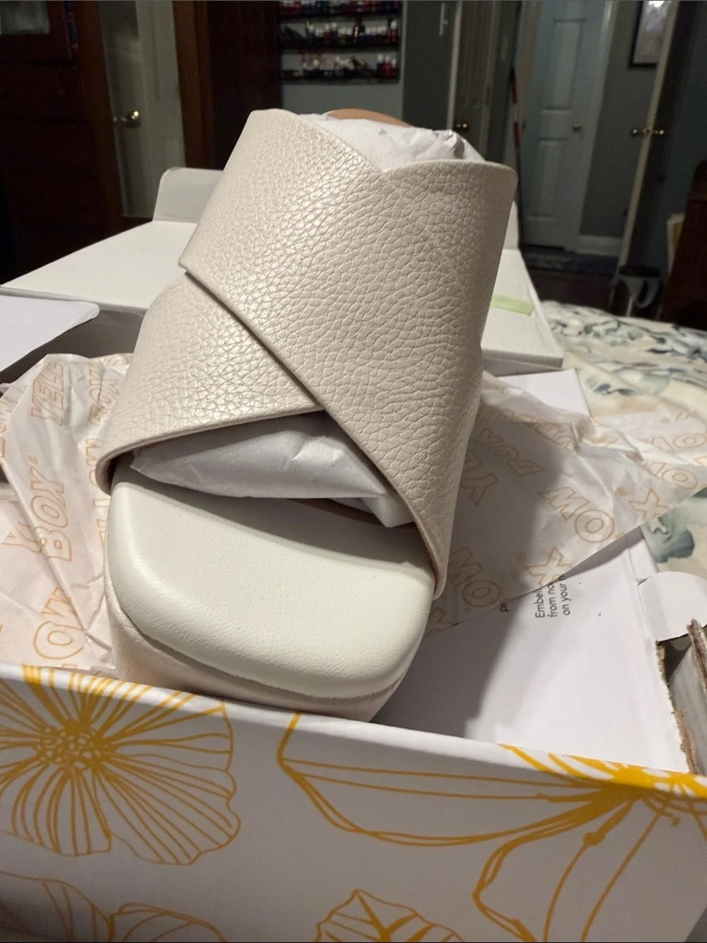 Yellow Box Cream Crisscross Block Heel Mule - Picture 4 of 6